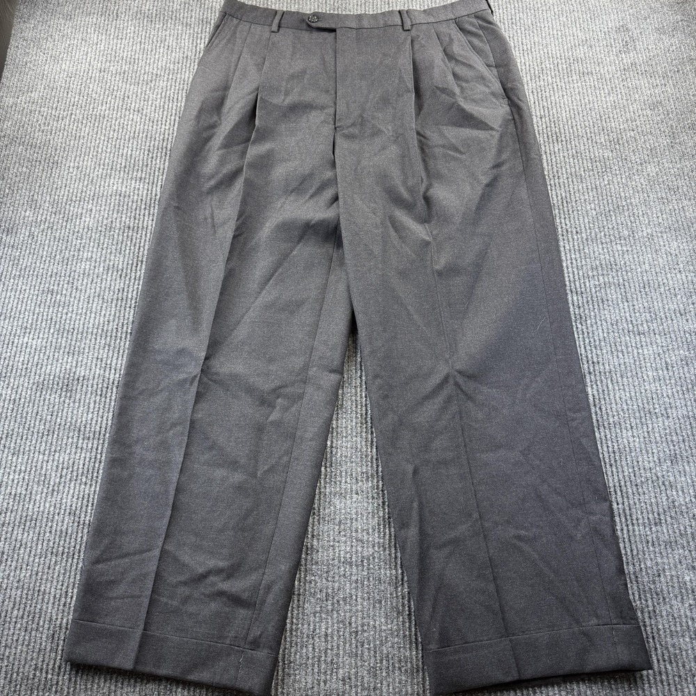 Pronto Uomo Pants Mens 38 Gray Wool Pleated Dress Trousers Cuffed Made Italy